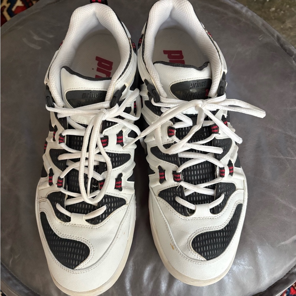 Prince White, Black & Red Tennis Shoes